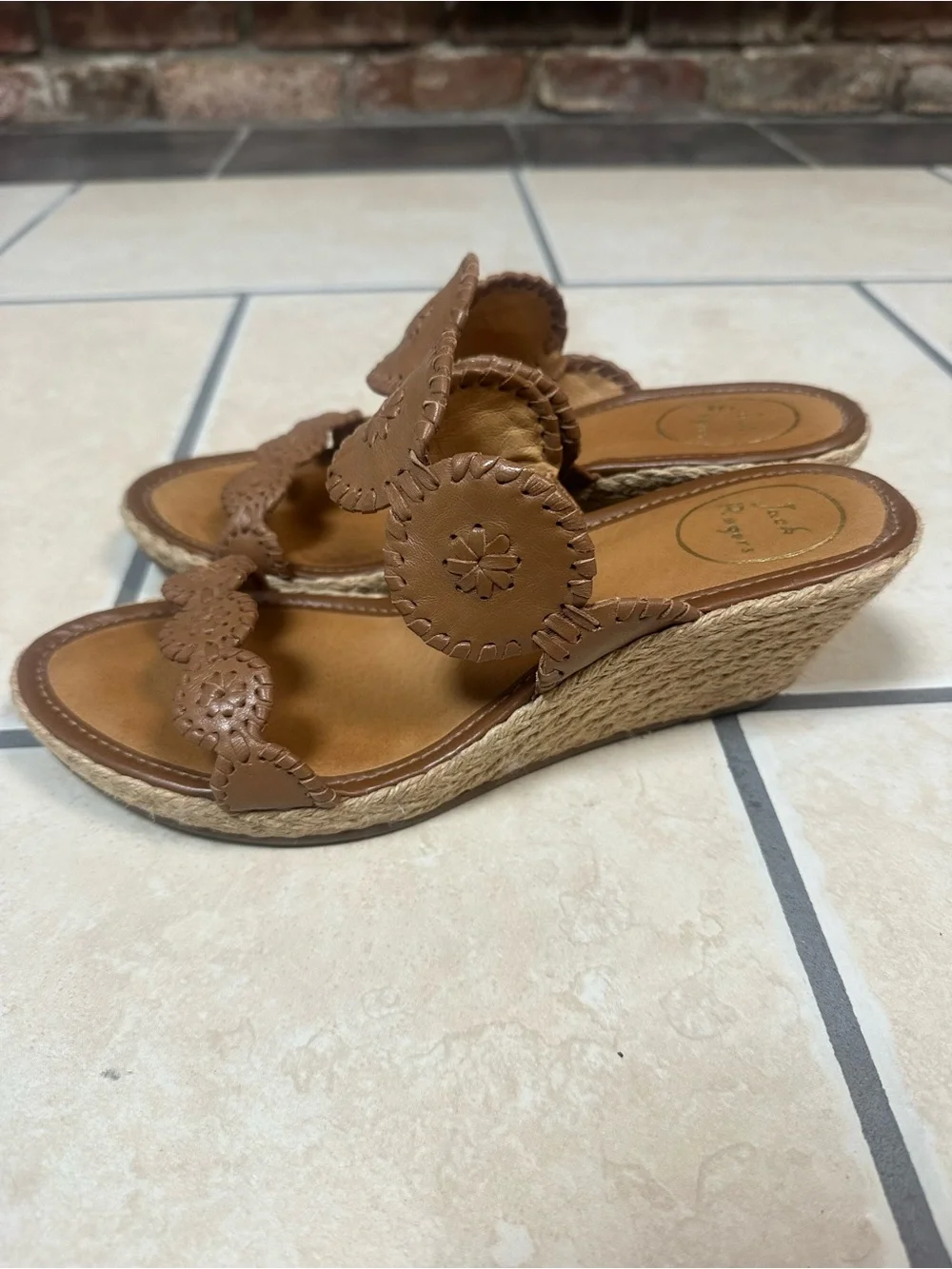Jack Rogers Tan Leather Slip-On Mules